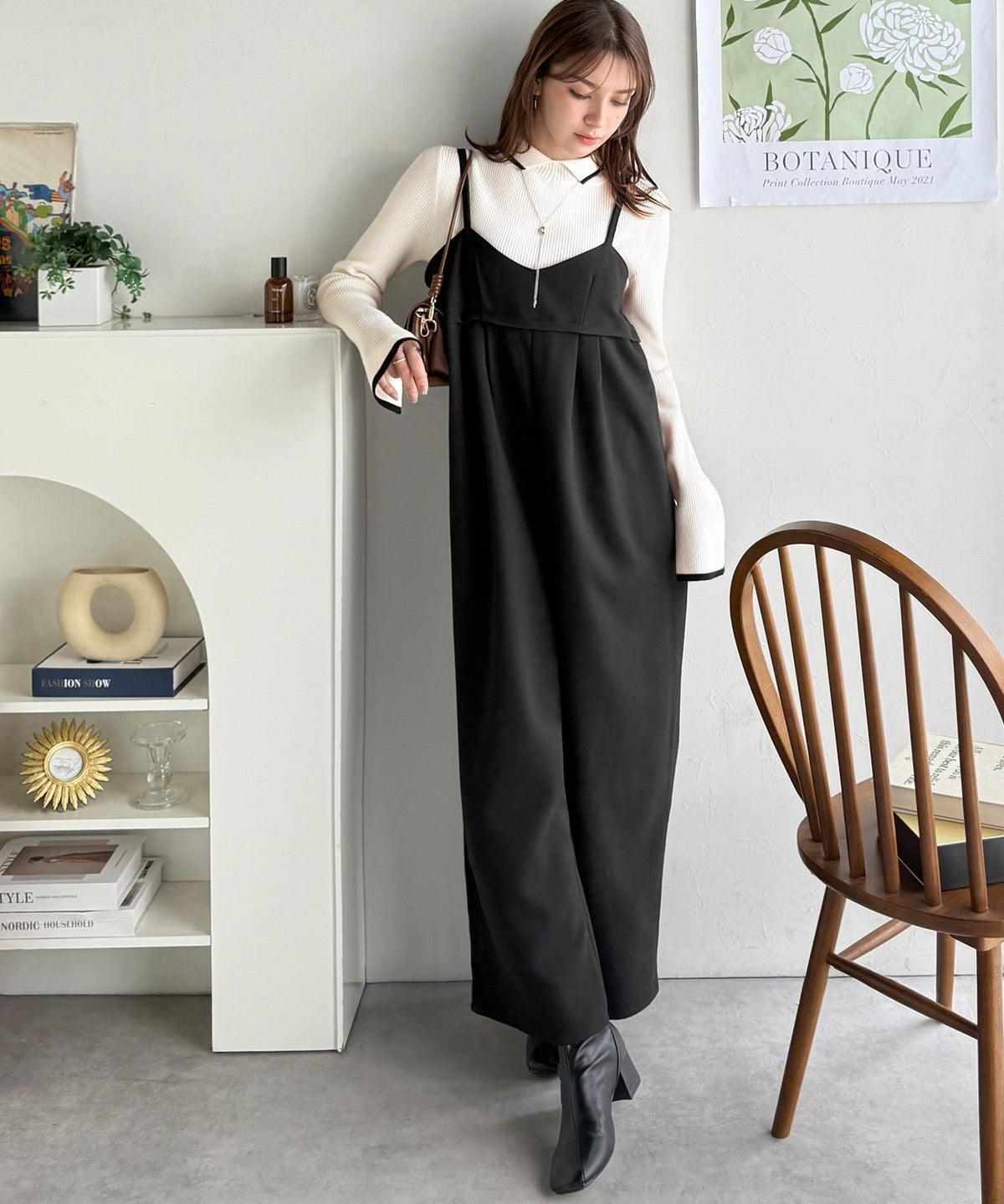 《daaco×クラシカルエルフコラボ》やさしさ香る秋冬レイヤード。キャミデザインワイドサロペットパンツ ce1015094