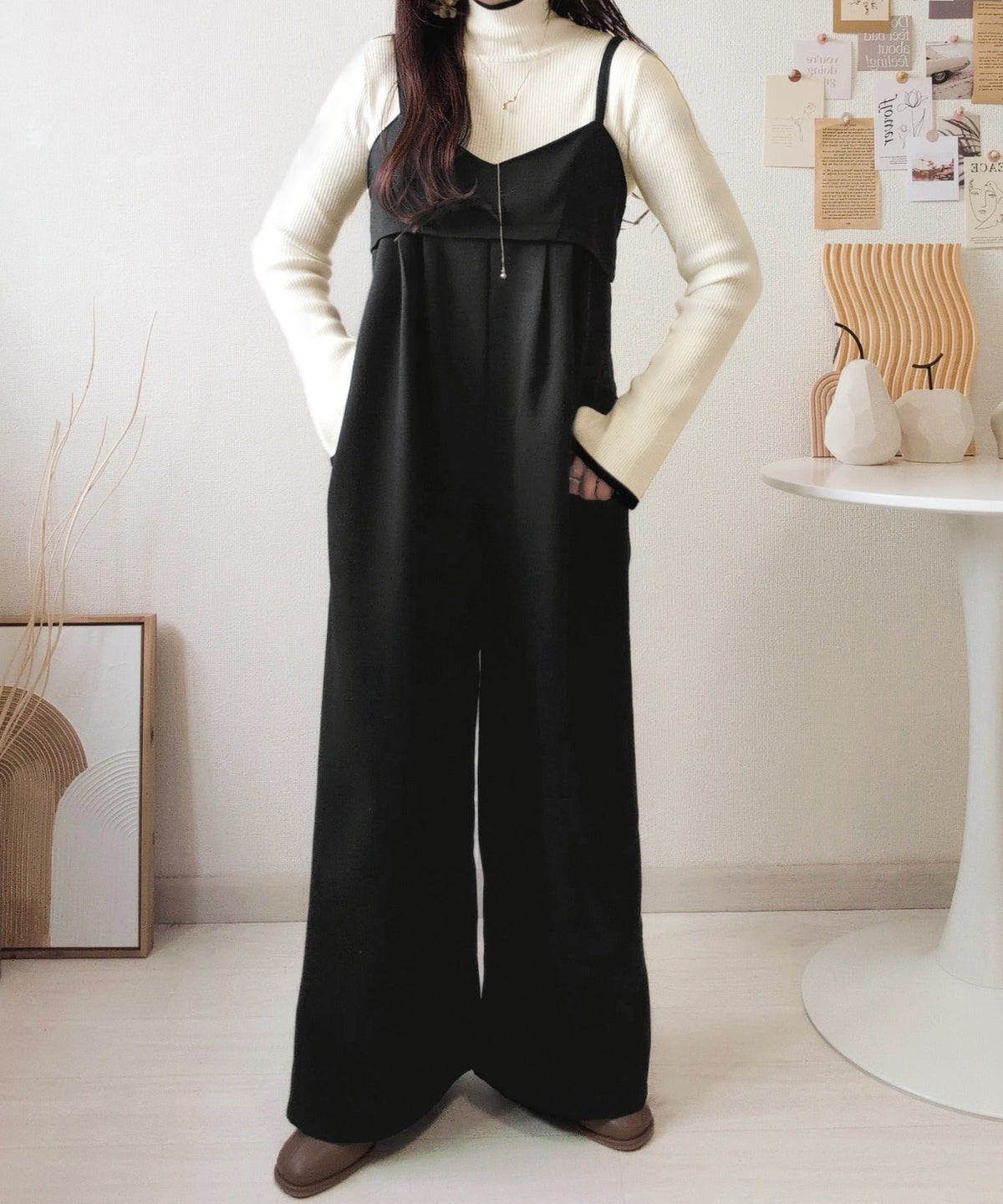《daaco×クラシカルエルフコラボ》やさしさ香る秋冬レイヤード。キャミデザインワイドサロペットパンツ ce1015094