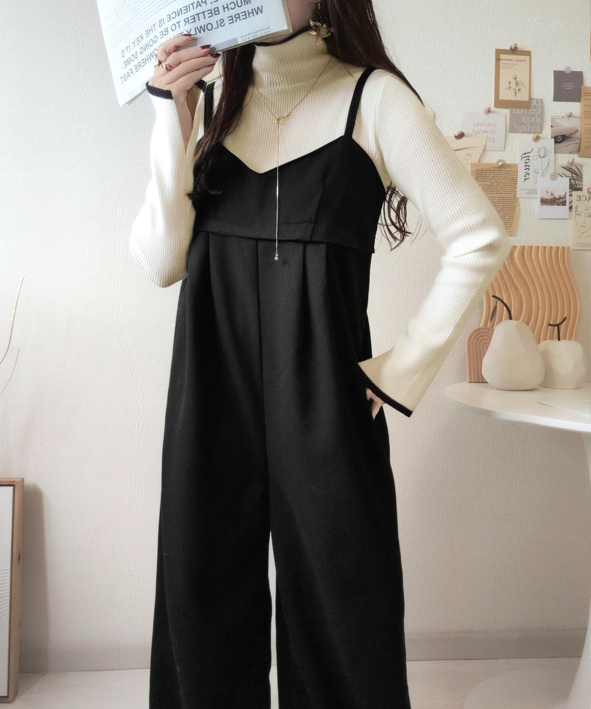 《daaco×クラシカルエルフコラボ》やさしさ香る秋冬レイヤード。キャミデザインワイドサロペットパンツ ce1015094