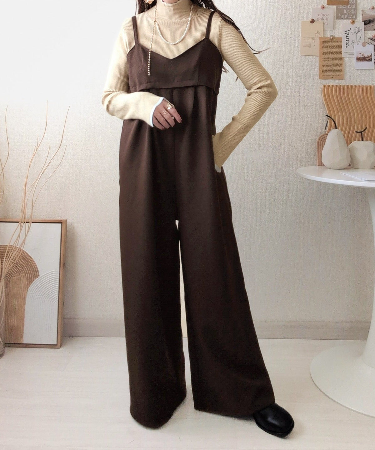 《daaco×クラシカルエルフコラボ》やさしさ香る秋冬レイヤード。キャミデザインワイドサロペットパンツ ce1015094