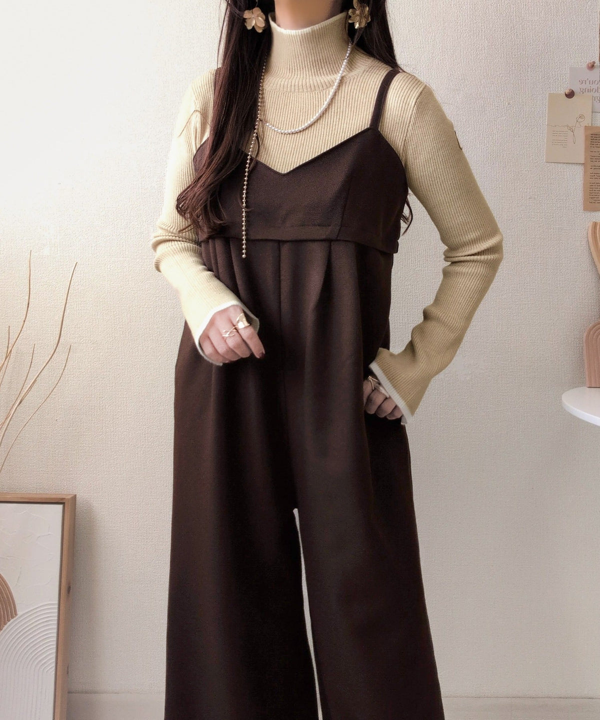《daaco×クラシカルエルフコラボ》やさしさ香る秋冬レイヤード。キャミデザインワイドサロペットパンツ ce1015094