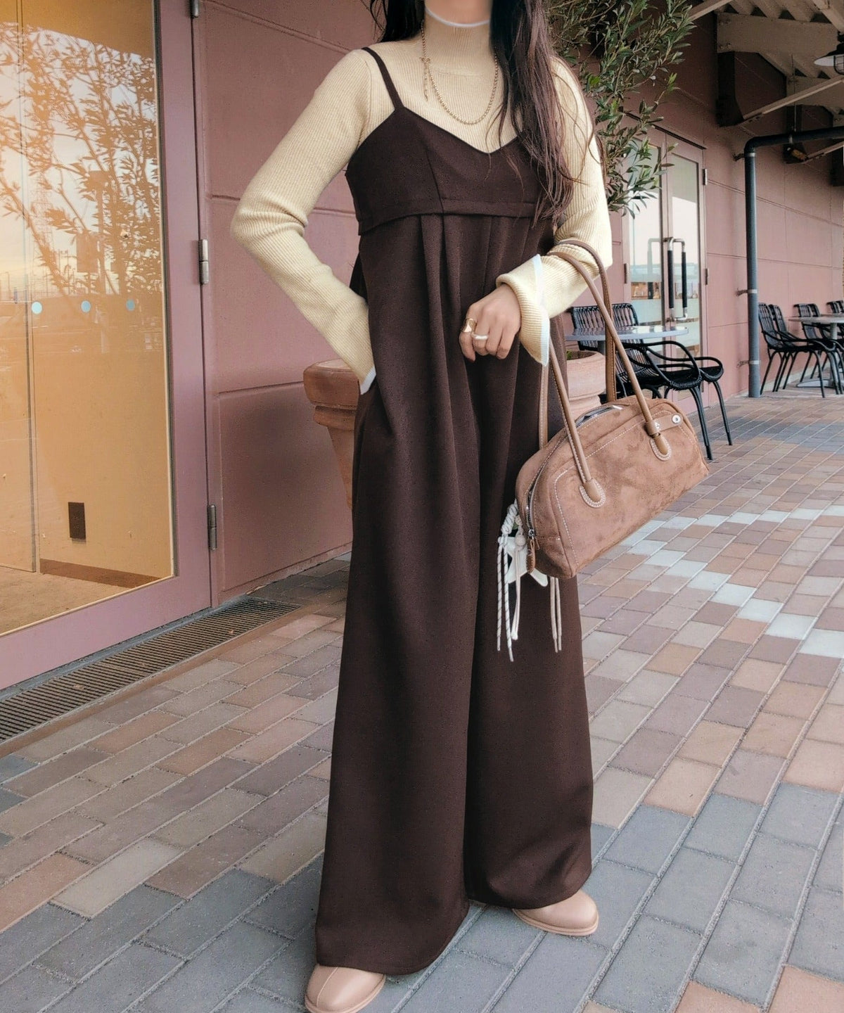 《daaco×クラシカルエルフコラボ》やさしさ香る秋冬レイヤード。キャミデザインワイドサロペットパンツ ce1015094