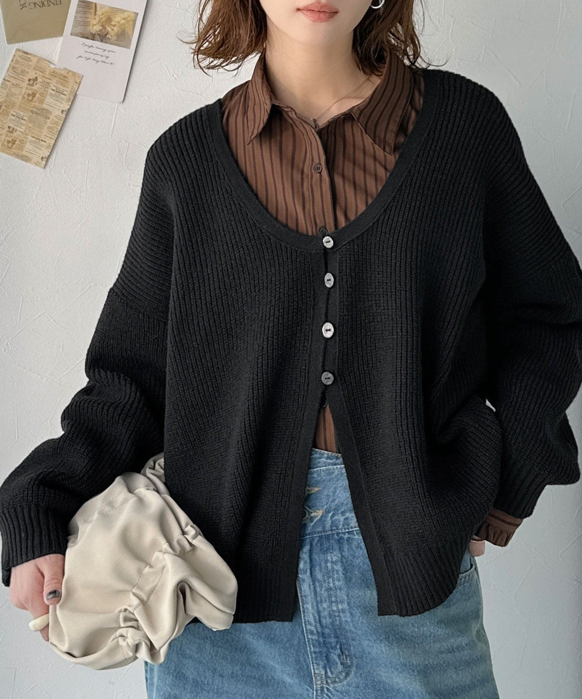《marina×クラシカルエルフコラボ》ヘルシーな肌見せで上品さを演出♪2way仕様の万能深Uニットカーディガン ce1350009