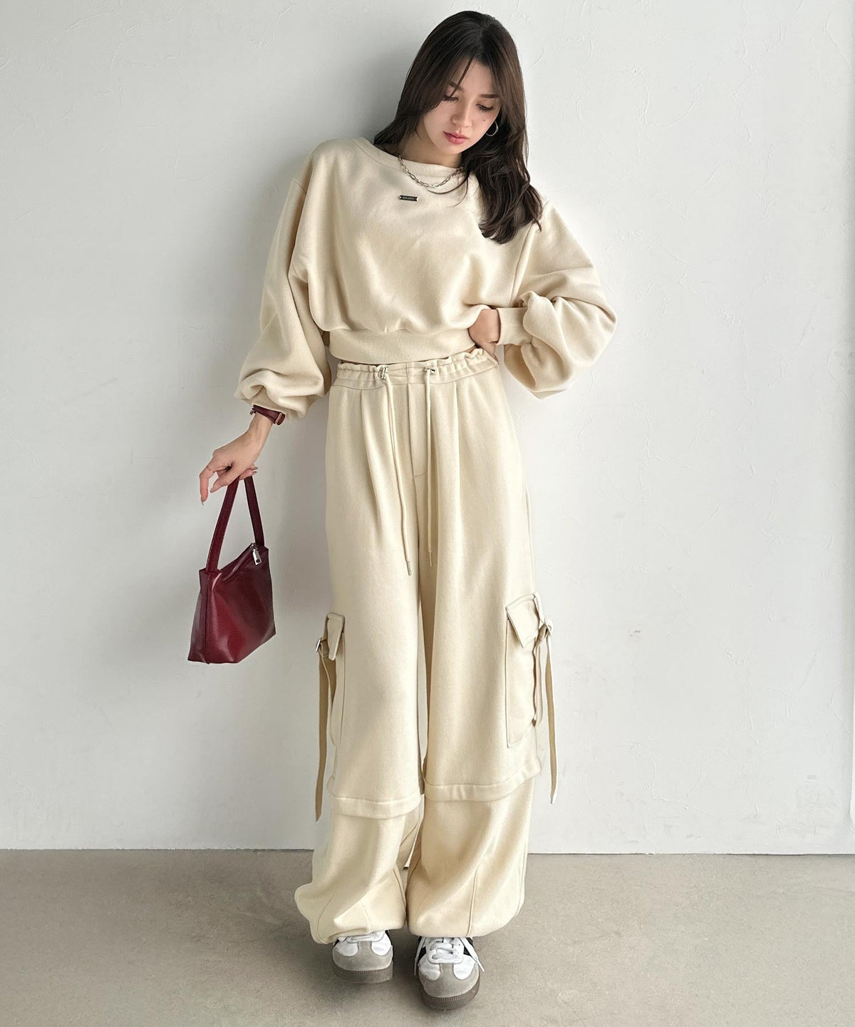 《marina×クラシカルエルフコラボ》トレンド感のあるワイドシルエット、大人の抜け感を演出♪裏毛スウェットカーゴパンツ ce1015090