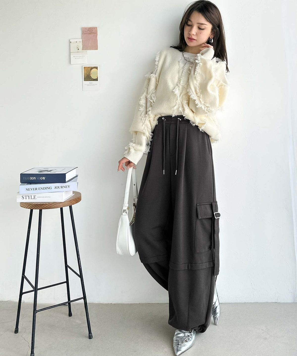 《marina×クラシカルエルフコラボ》トレンド感のあるワイドシルエット、大人の抜け感を演出♪裏毛スウェットカーゴパンツ ce1015090