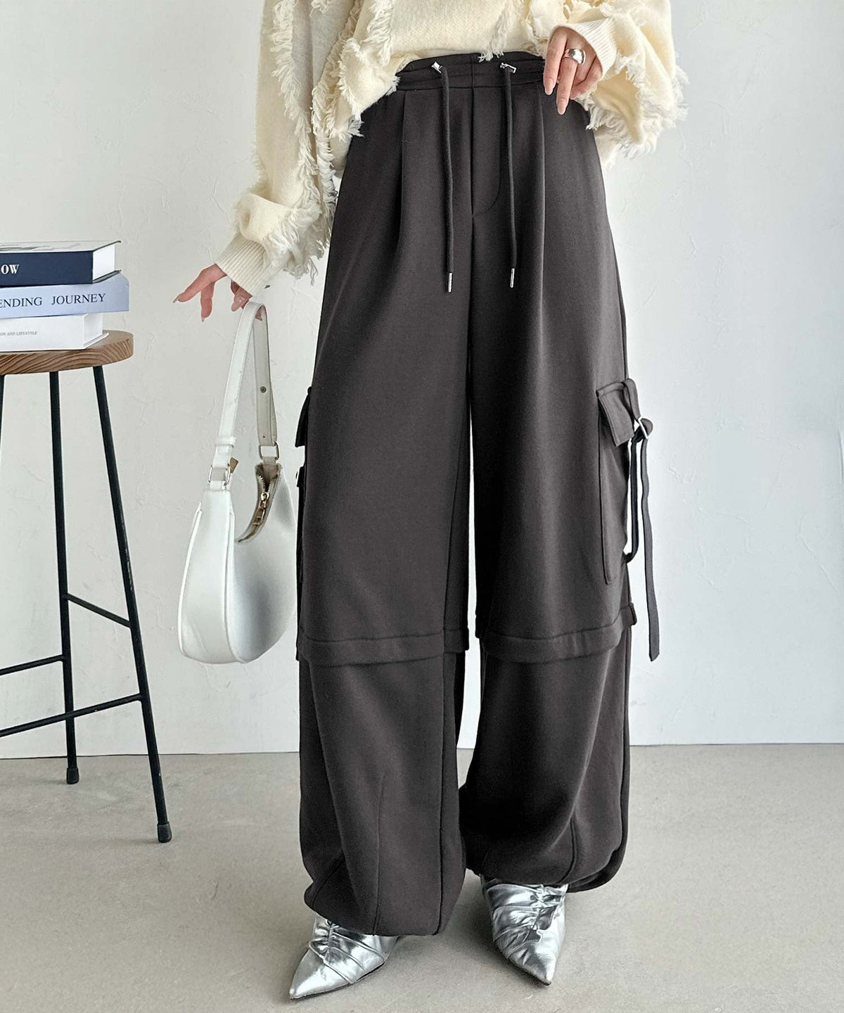 《marina×クラシカルエルフコラボ》トレンド感のあるワイドシルエット、大人の抜け感を演出♪裏毛スウェットカーゴパンツ ce1015090