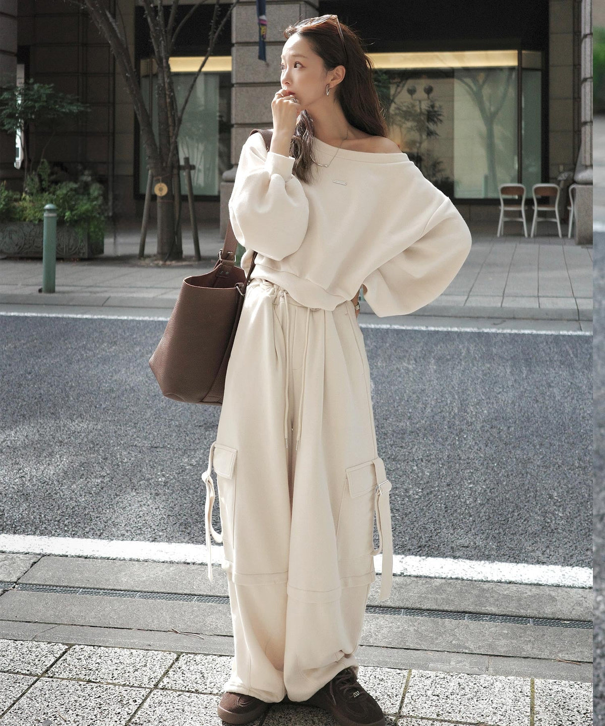 《marina×クラシカルエルフコラボ》トレンド感のあるワイドシルエット、大人の抜け感を演出♪裏毛スウェットカーゴパンツ ce1015090