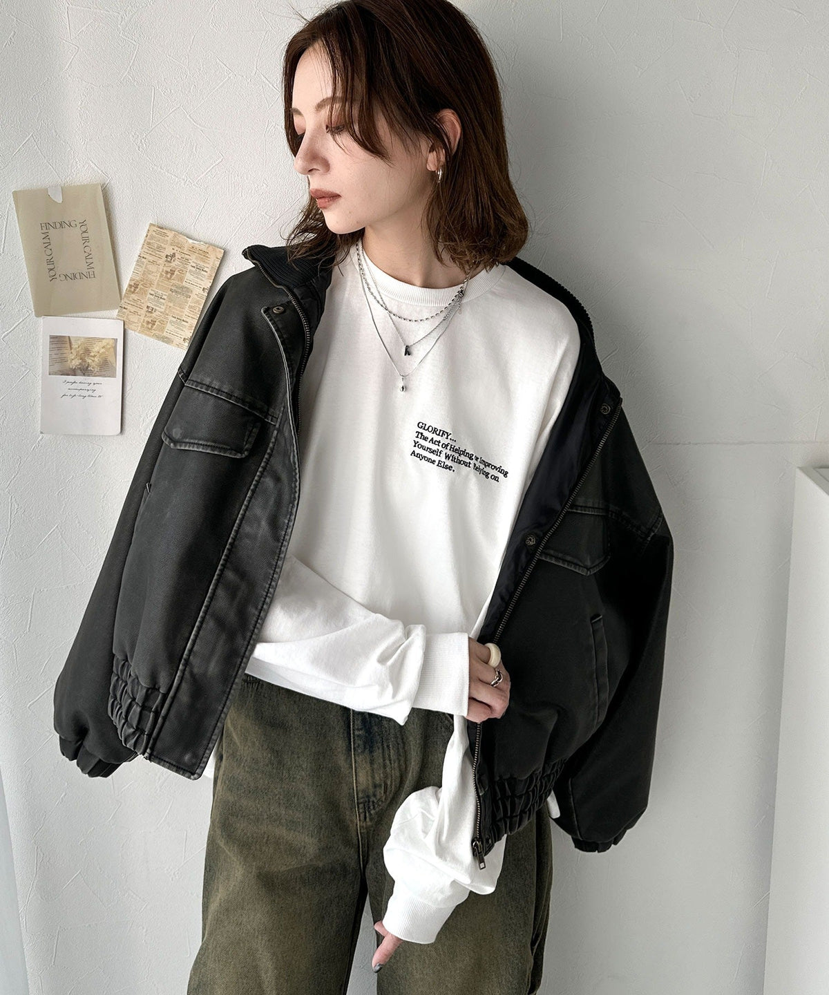 《marina×クラシカルエルフコラボ》ベーシックに今っぽバランスの“余裕”をプラス。綿100％胸刺繍入りロンT ce1010510