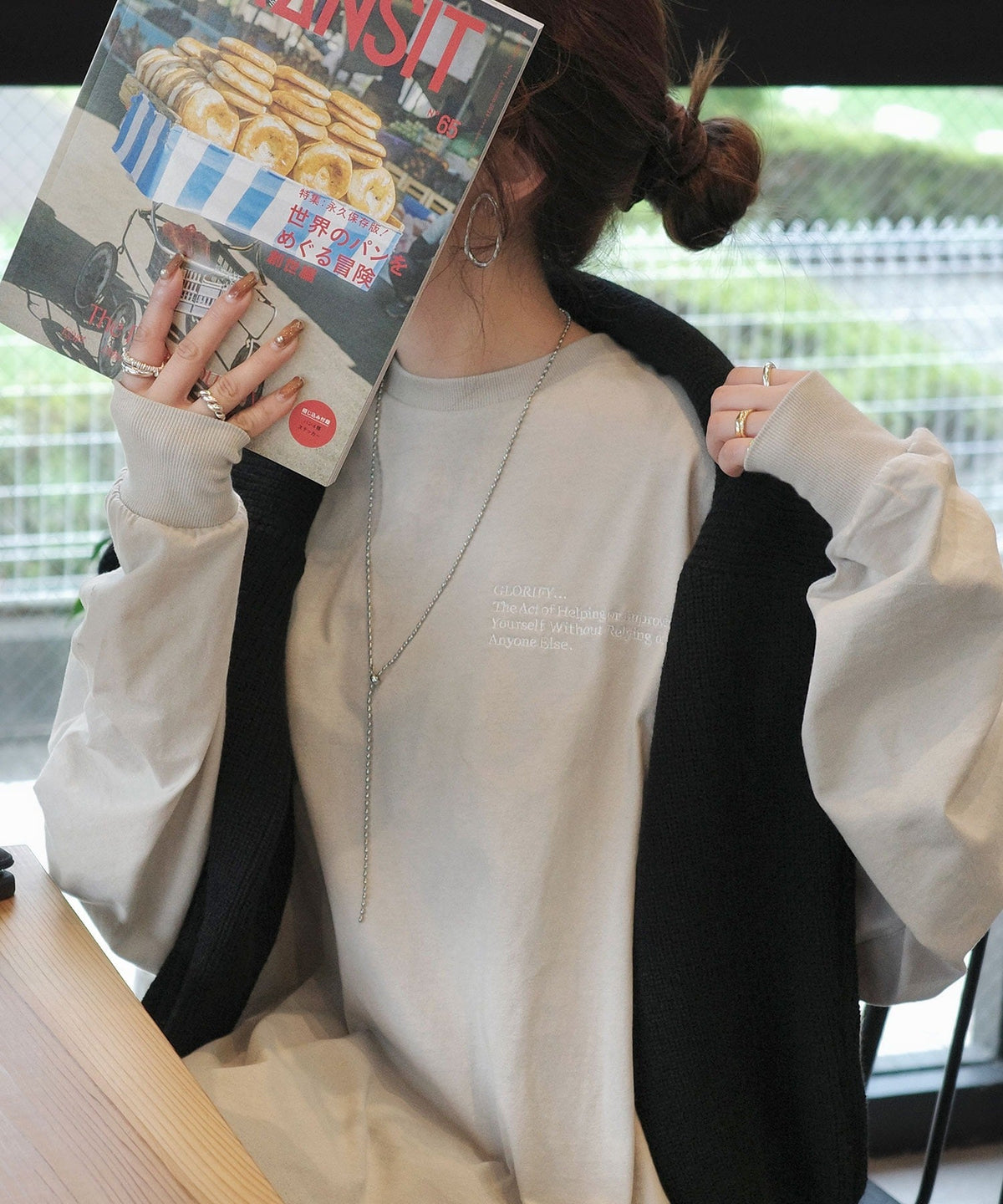 《marina×クラシカルエルフコラボ》ベーシックに今っぽバランスの“余裕”をプラス。綿100％胸刺繍入りロンT ce1010510