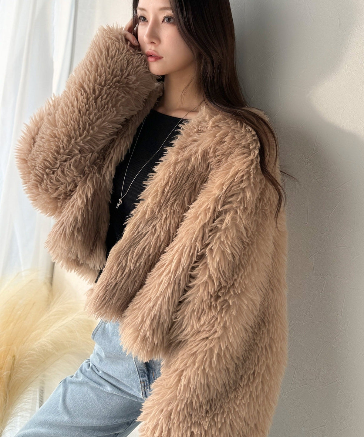 《AYA×クラシカルエルフコラボ》品なノーカラーショートファーコート。ノーカラーショートファーコート ce1010522