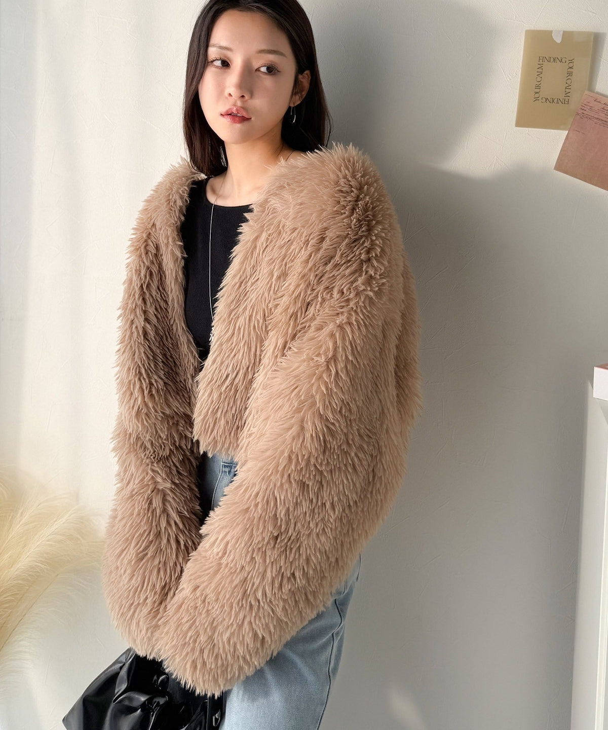 《AYA×クラシカルエルフコラボ》品なノーカラーショートファーコート。ノーカラーショートファーコート ce1010522