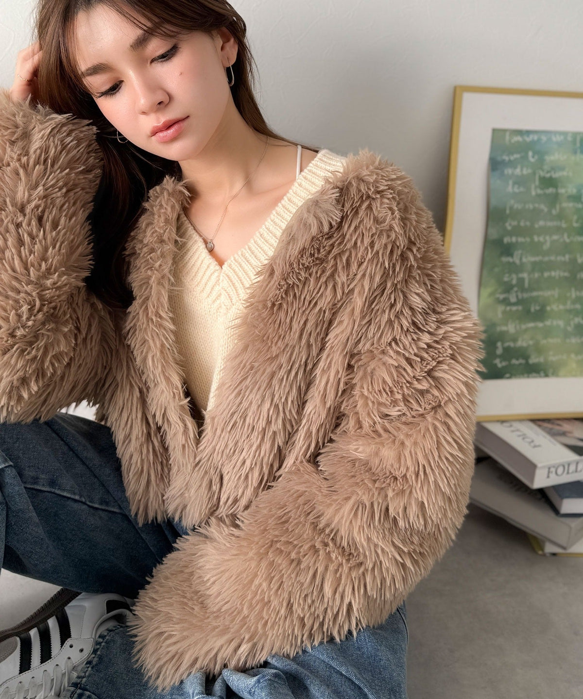 《AYA×クラシカルエルフコラボ》品なノーカラーショートファーコート。ノーカラーショートファーコート ce1010522