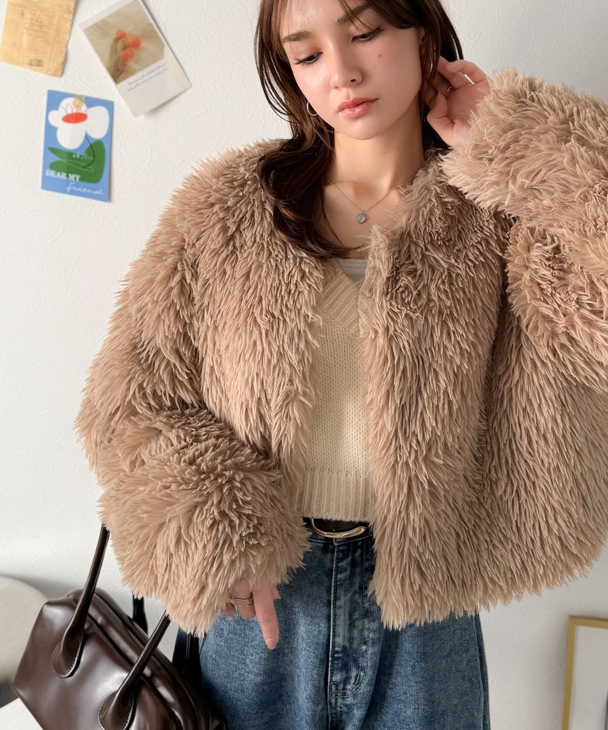 《AYA×クラシカルエルフコラボ》品なノーカラーショートファーコート。ノーカラーショートファーコート ce1010522