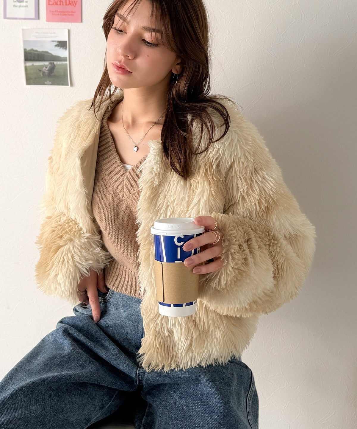 《AYA×クラシカルエルフコラボ》品なノーカラーショートファーコート。ノーカラーショートファーコート ce1010522