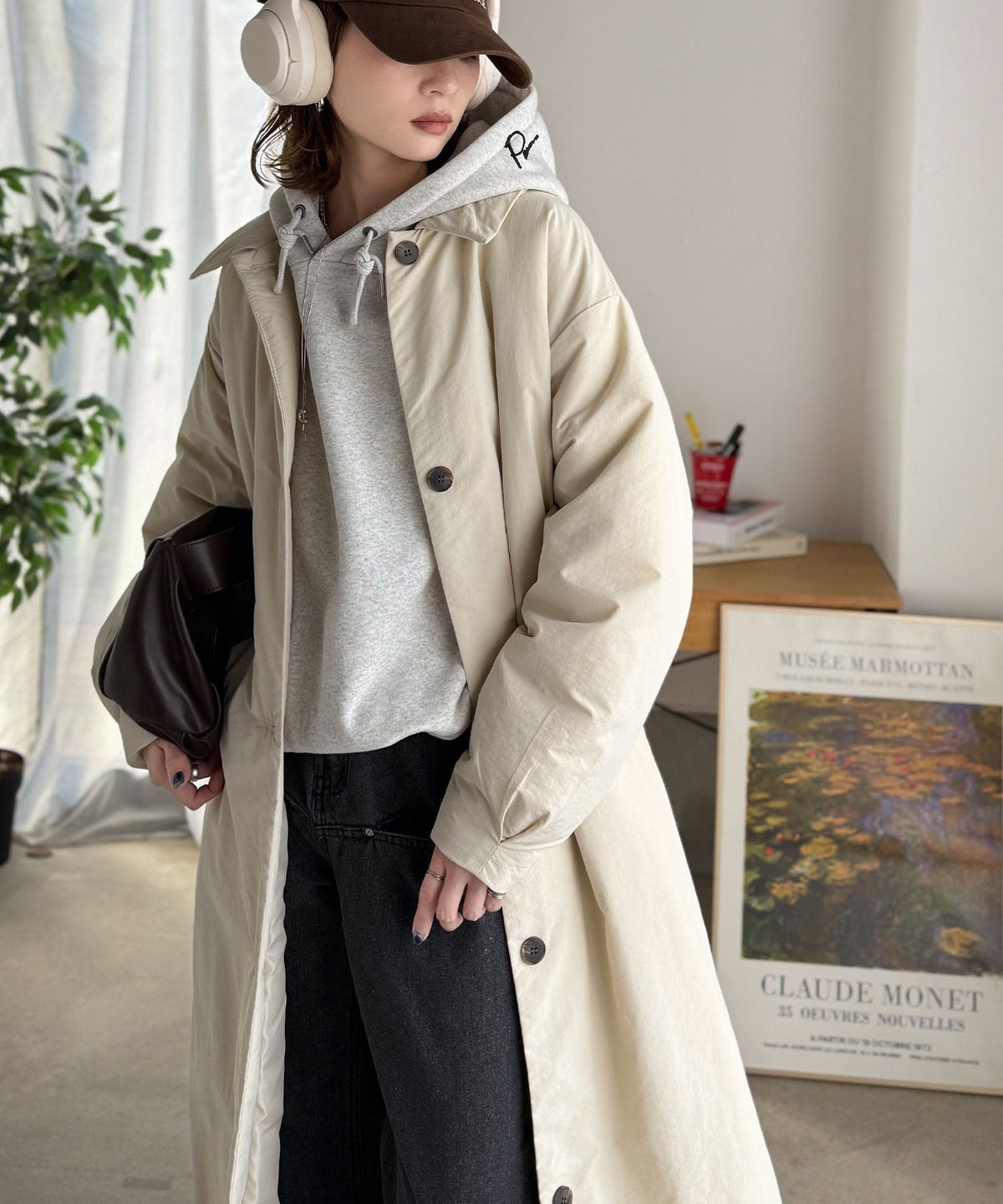 《marina×クラシカルエルフコラボ》ゆるっとダボっと大人の抜け感♪あたたか機能性アウター◎襟付き中綿ロングコート ce1010506
