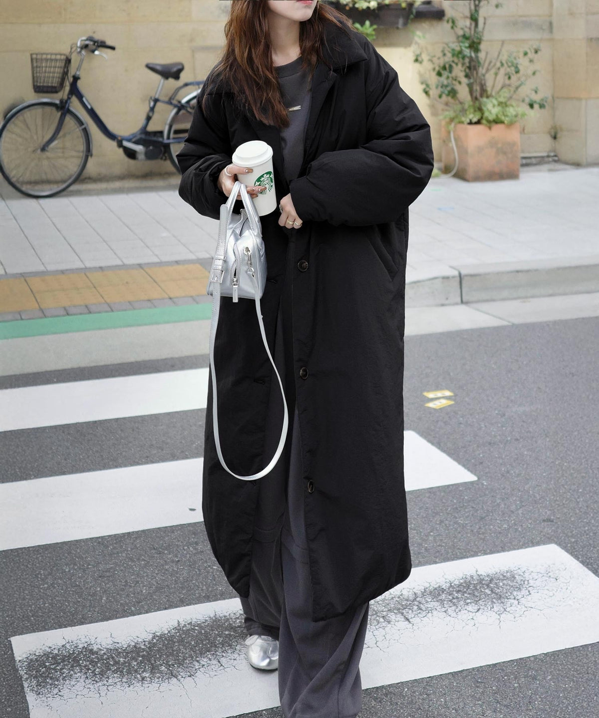 《marina×クラシカルエルフコラボ》ゆるっとダボっと大人の抜け感♪あたたか機能性アウター◎襟付き中綿ロングコート ce1010506