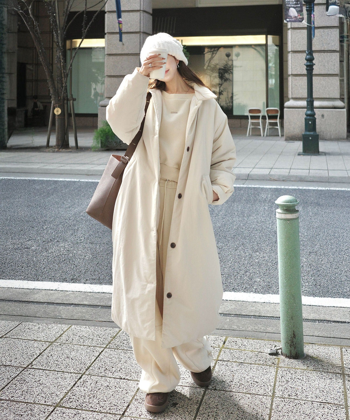 《marina×クラシカルエルフコラボ》ゆるっとダボっと大人の抜け感♪あたたか機能性アウター◎襟付き中綿ロングコート ce1010506
