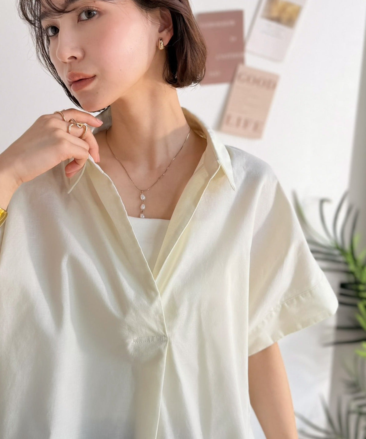 《JaVaジャバコラボ》涼しげに、女っぽく。シアーオーバーサイズスキッパー半袖シャツ（チェック柄＆無地） jv1240120