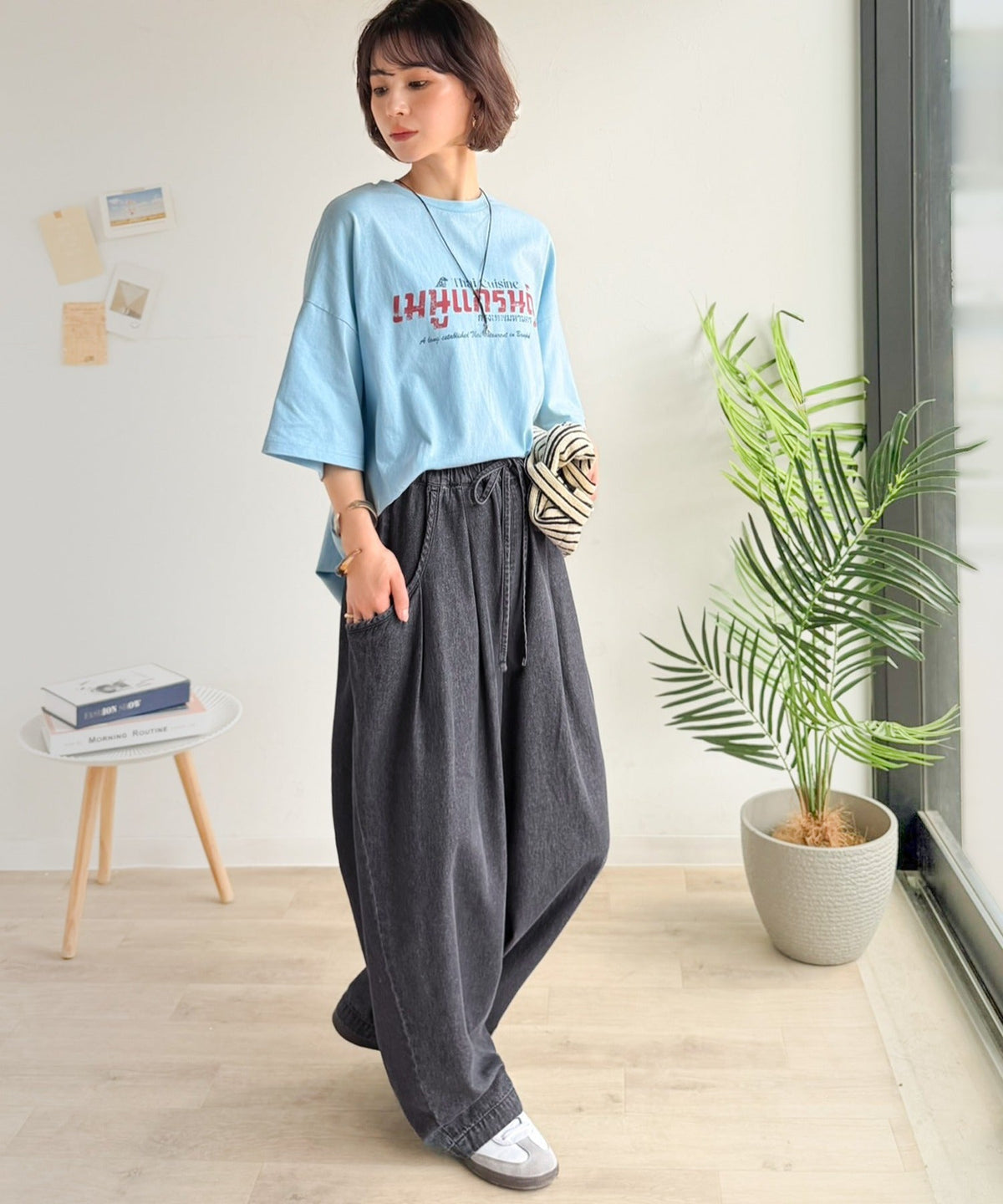 《JaVaジャバコラボ》ゆるっと、すらっと、今っぽい。綿100% ビッグポケットデニムイージーパンツ jv1070200