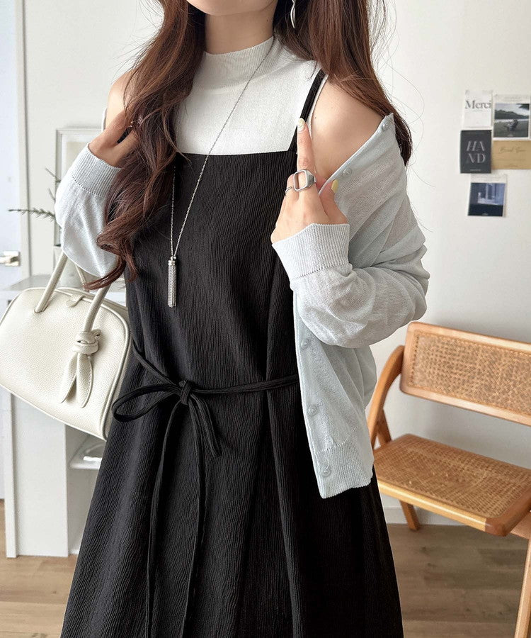 【吸水速乾・防シワ機能付き】凹凸感のあるジャガードで、シンプルコーデを格上げ♪ウェーブジャガードキャミワンピース（ロング丈） ce1000015