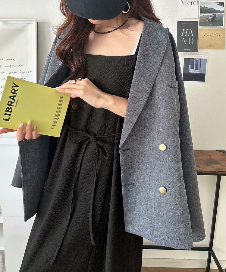【吸水速乾・防シワ機能付き】凹凸感のあるジャガードで、シンプルコーデを格上げ♪ウェーブジャガードキャミワンピース（ロング丈） ce1000015