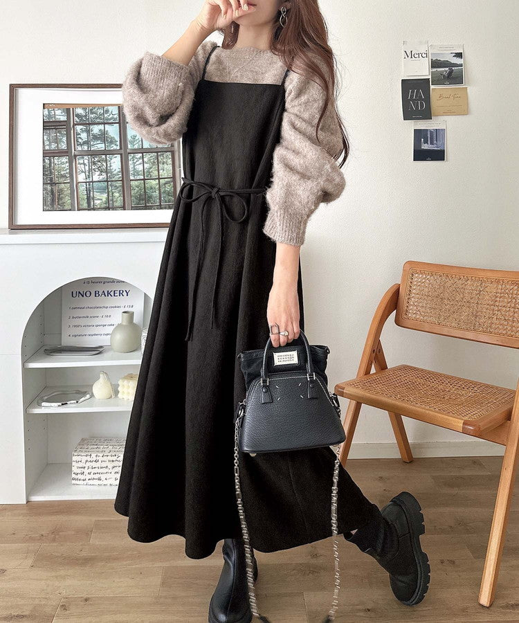 【吸水速乾・防シワ機能付き】凹凸感のあるジャガードで、シンプルコーデを格上げ♪ウェーブジャガードキャミワンピース（ロング丈） ce1000015