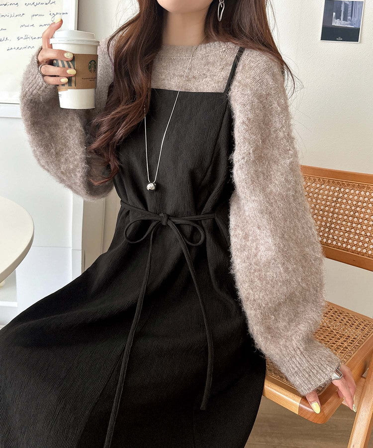 【吸水速乾・防シワ機能付き】凹凸感のあるジャガードで、シンプルコーデを格上げ♪ウェーブジャガードキャミワンピース（ロング丈） ce1000015