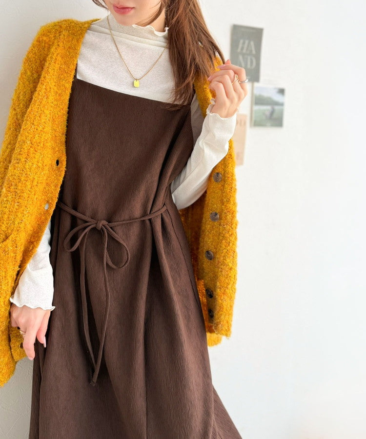 【吸水速乾・防シワ機能付き】凹凸感のあるジャガードで、シンプルコーデを格上げ♪ウェーブジャガードキャミワンピース（ロング丈） ce1000015