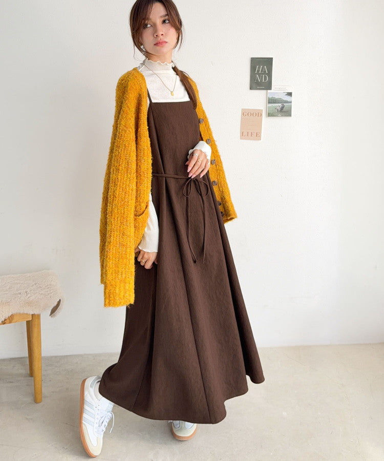 【吸水速乾・防シワ機能付き】凹凸感のあるジャガードで、シンプルコーデを格上げ♪ウェーブジャガードキャミワンピース（ロング丈） ce1000015