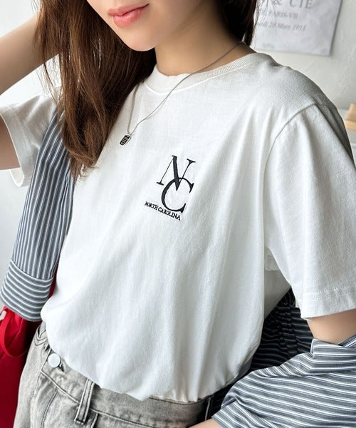 《JaVaジャバコラボ》大人カジュアルにぴったり！綿100％英字胸刺繍ピグメント加工Tシャツ（半袖） jv1330018