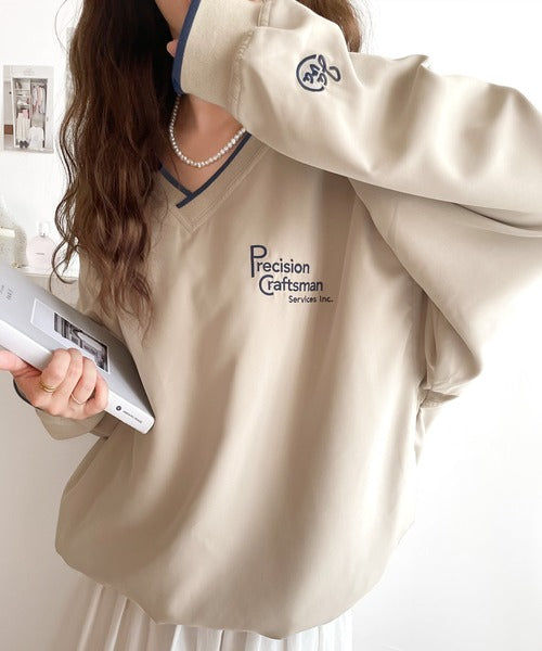 《JAVAジャバ 別注》大人のメンズライク。リブラインロゴ刺しゅうプルオーバー jv1070052