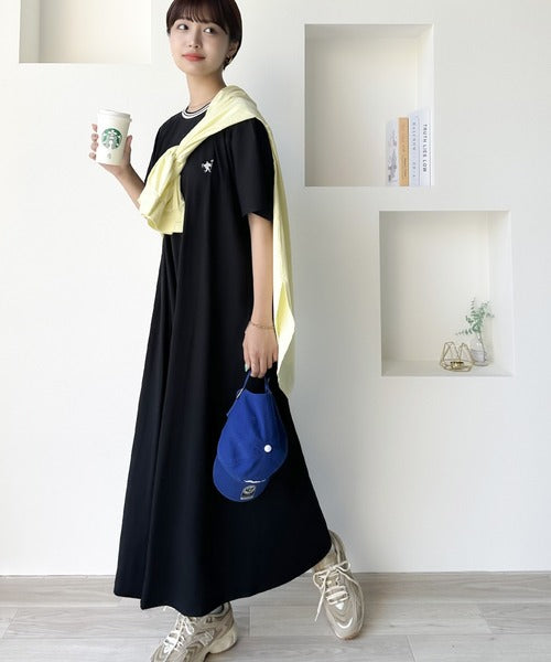 《JaVa ジャバコラボ》大人のリラックススタイル。綿100%シルケット 配色刺繍ワンピース jv1050130