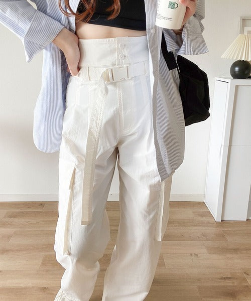 【mily bilet】大人のお洒落カーゴ。ハイウエストベルト付きパンツ mi1029020