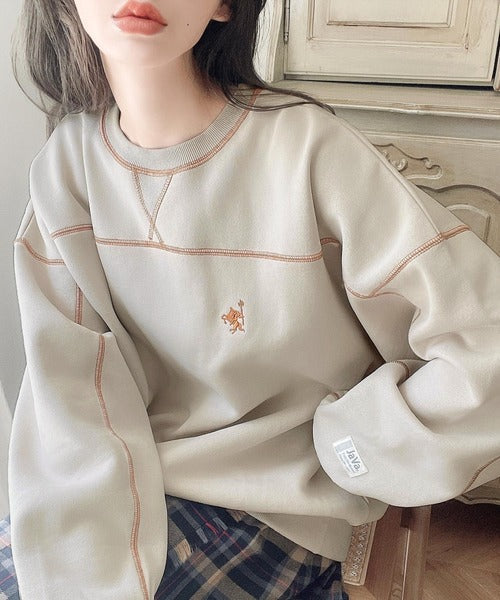 《Javaジャバコラボ》ふんわり暖か。大人の裏起毛配色ステッチロゴスウェット jv1260073