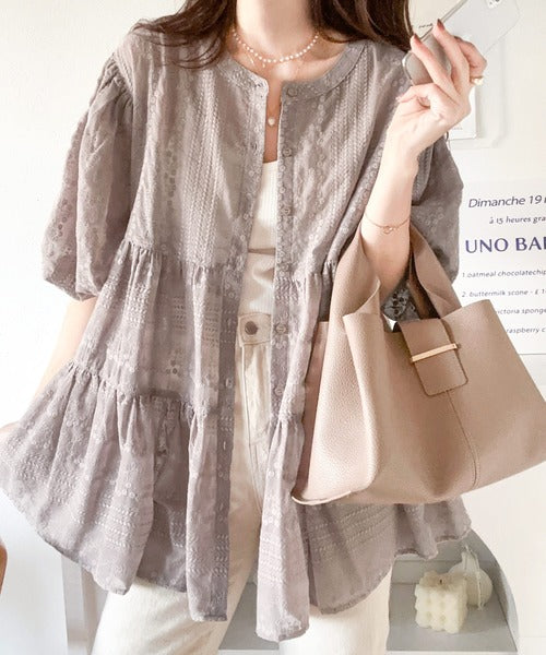 1枚で旬顔！シアー刺繍3WAYバルーンスリーブティアードブラウス ce1070094