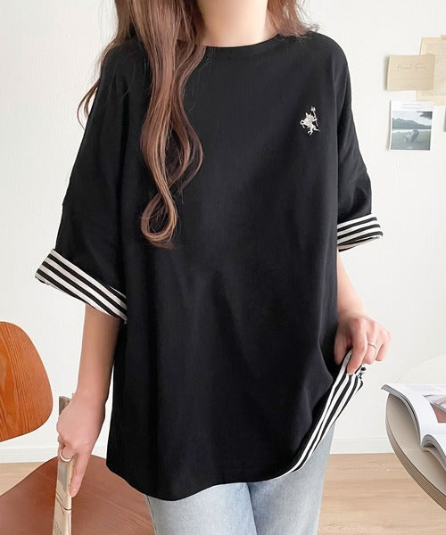 プラスワンでトレンド感UP。綿100%胸刺繍リバーシブルTシャツ ce1050179