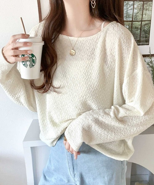 大人の上品シルエット。シャーリング長袖Tシャツ ce1260183