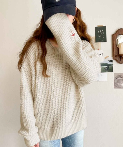 《JaVaジャバ コラボ》シンプルの銘品。ミックスカラー糸ワッフルニットプルオーバー jv0590003