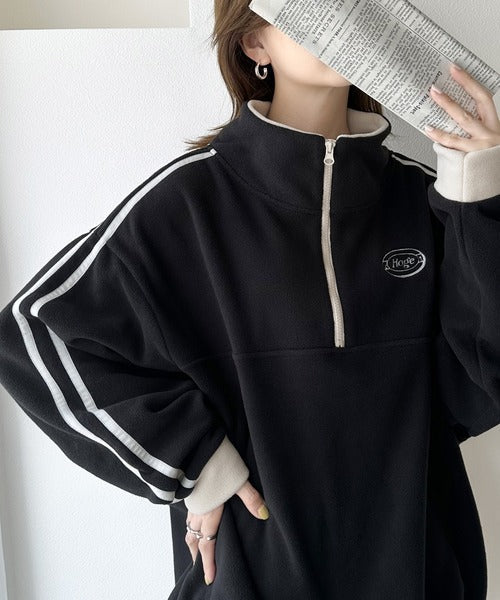 《JaVa ジャバコラボ》旬なレトロスポーツ。刺繍フリースアノラックハーフジップPO jv1260039