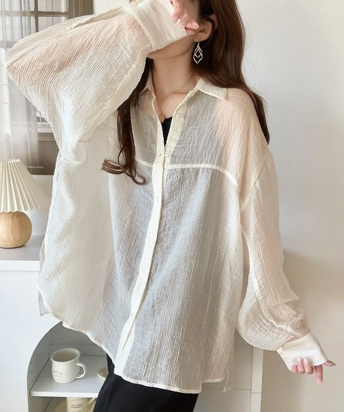 【sustaina+】上品なシアー感。シアーワッシャー切替ビッグシャツ ce1110068