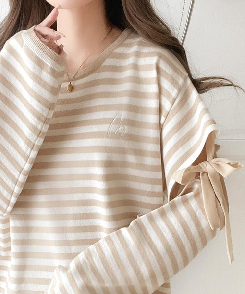 【mily bilet】旬な大人フェミニン。リボン使いボーダーニット mi1029042