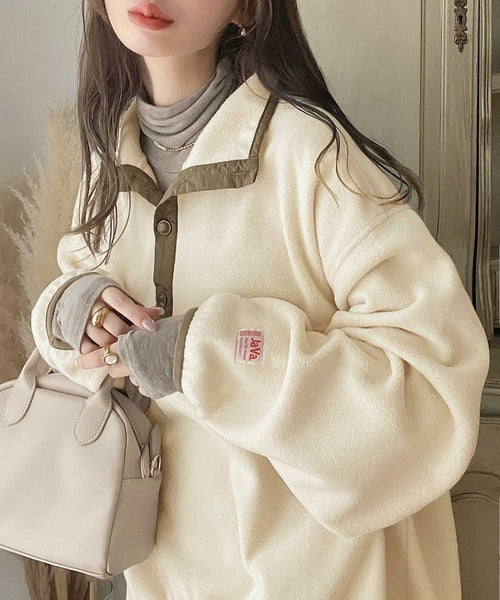 《JaVa ジャバコラボ》新・あったかItem。配色フリースプルオーバー jv1050003