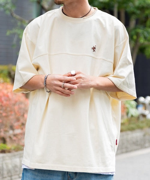 《JaVa ジャバコラボ》レトロモダンな大人カジュアルTee。Tシャツワンポイントハンド刺繍ピグメントTシャツ jm1260109