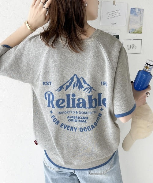 《JaVa ジャバコラボ》大人のカジュアルトップス。前後2way ラグラン半袖グラフィックニットTシャツ jv1050169