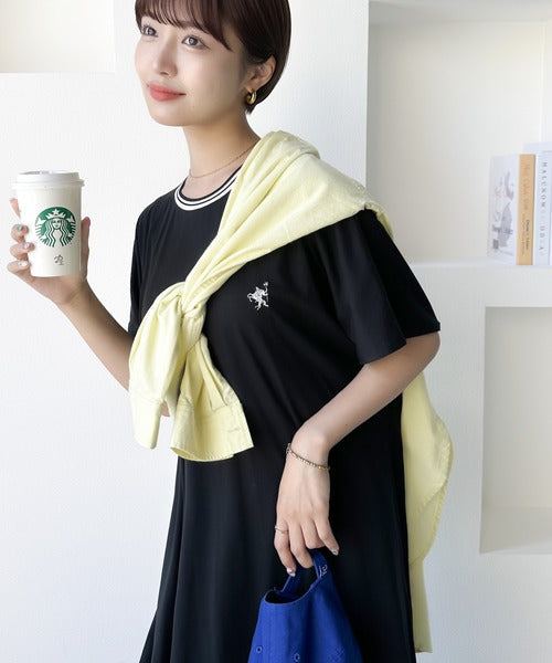 《JaVa ジャバコラボ》大人のリラックススタイル。綿100%シルケット 配色刺繍ワンピース jv1050130