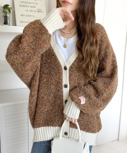 《JAVAジャバ 別注》華やかレディに格上げ。カラーネップ2way配色カーディガン jv1020105