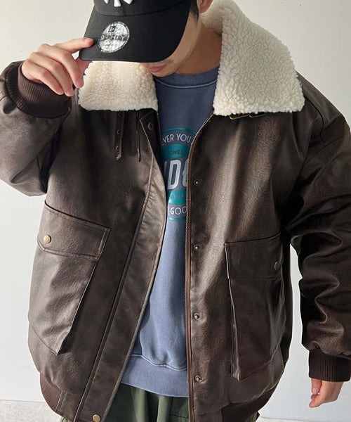 《Javaジャバコラボ》異素材MIXで周りと差がつく。襟ボアレザーJK jm1010219