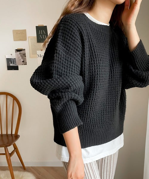 《JaVaジャバ コラボ》シンプルの銘品。ミックスカラー糸ワッフルニットプルオーバー jv0590003