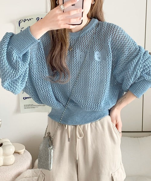 【mily bilet】シーズンムードが一気にUP！胸刺繍メッシュニットプルオーバー mi1029044
