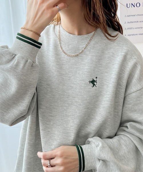 《JaVa ジャバコラボ》冬のプレッピースタイル。ワンポイント刺繍裏起毛スウェットプルオーバー jv1010182